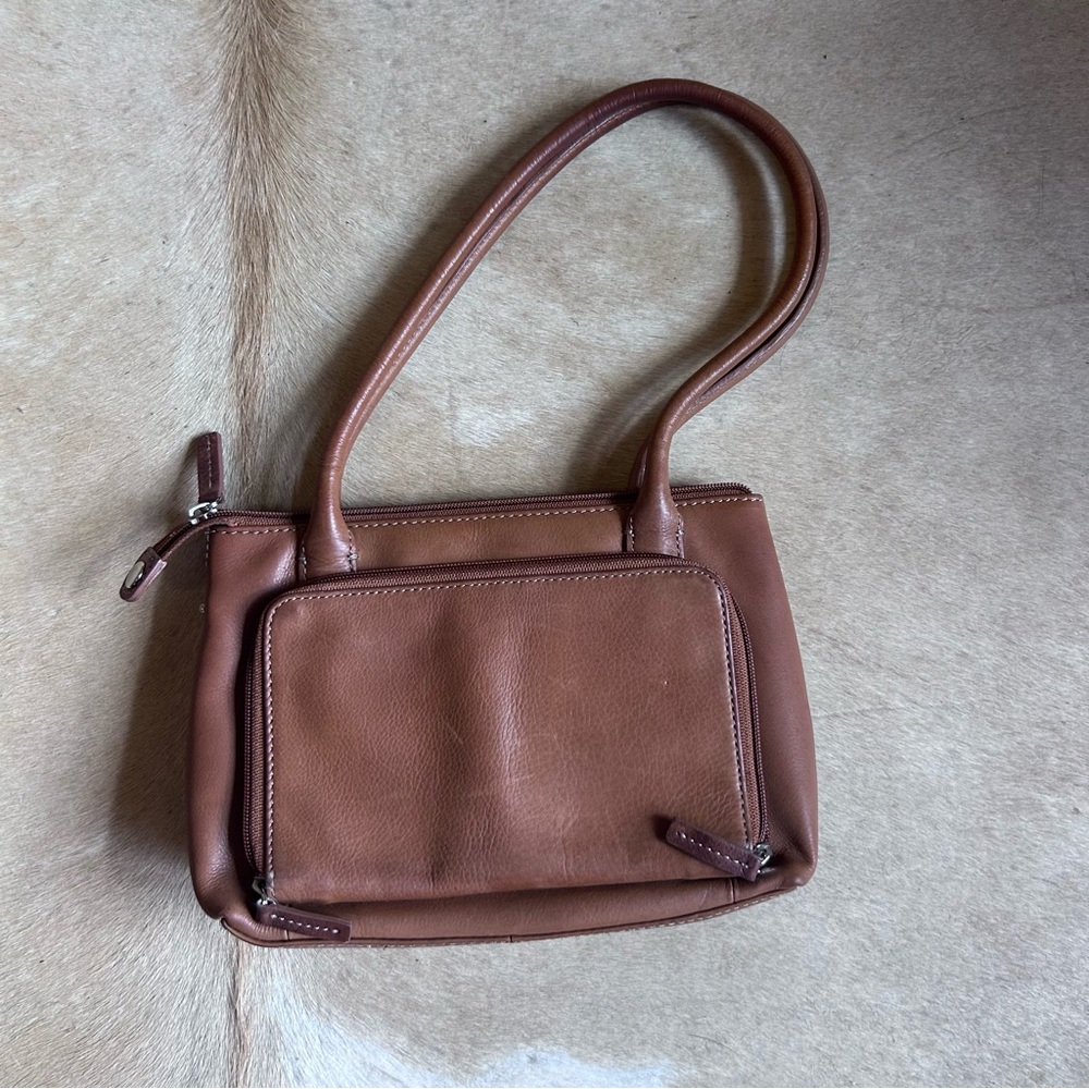 Vintage Fossil Tan Leather Shoulder Bag - Y2K - has a wallet attached - Picture 2 of 5